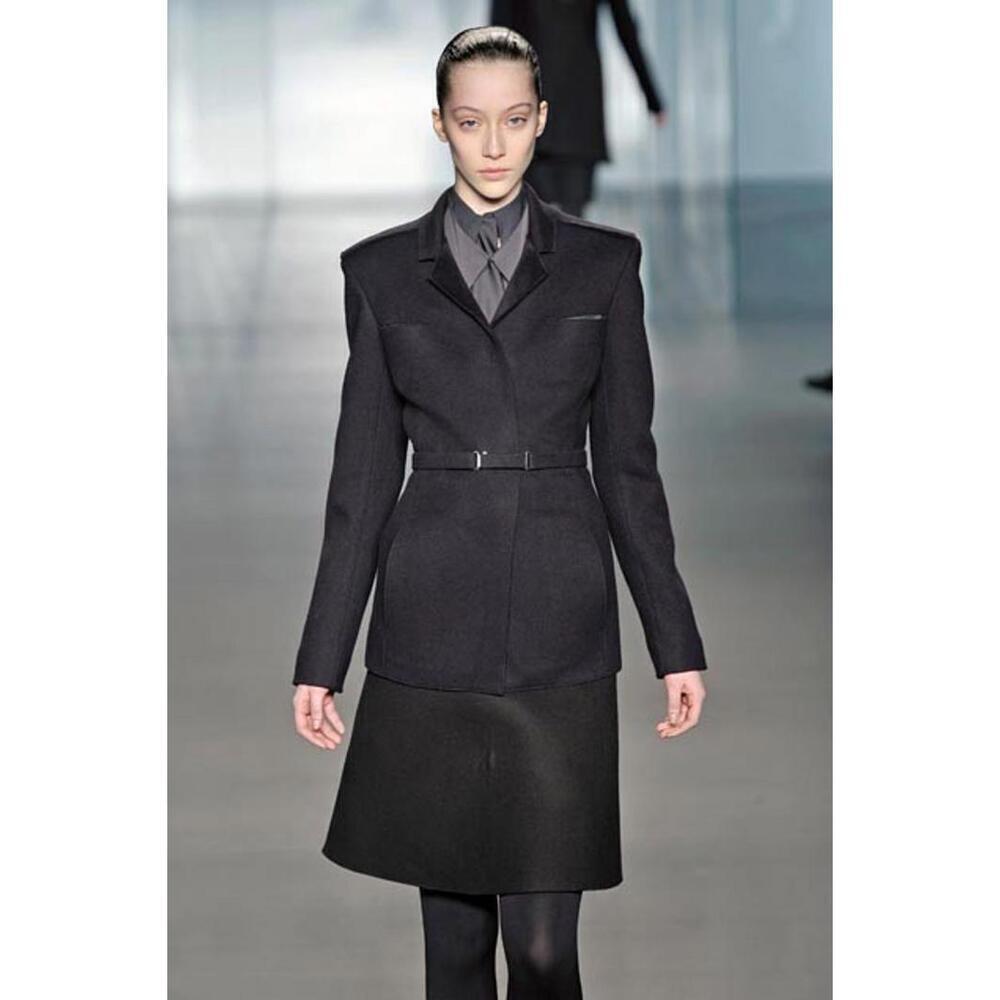 Vintage Calvin Klein US-2/4 S Fall 2008 Navy Blue Cashmere Peacoat Jacket Belted